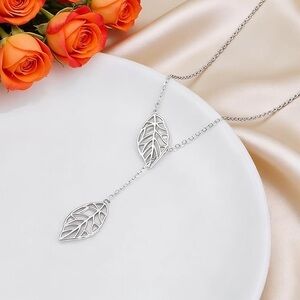 Daochong Sterling Silver Long Leaf Larait Chain Drop Adjustable Necklace 30"